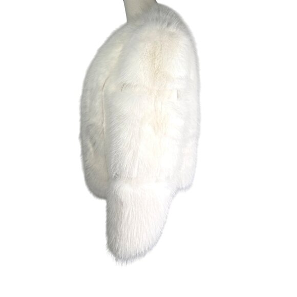 White Faux Fur Coat - Medium Size 6 Polyester Fabric & Lining - Picture 12 of 16